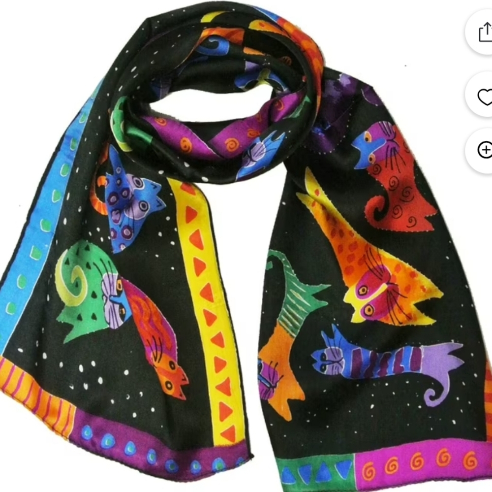 Wrapables Vibrant 100% Silk Long‎ Feline Rainbow Scarf, 51" X 10.5", Cats